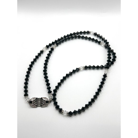 Vintage‎ Givenchy 38” Black Glass Bead Necklace W/ Rhinestone Clasp - Picture 1 of 5